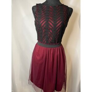 Fit & Flare Party Dress Chevron Lace Tulle Skirt Sleeveless